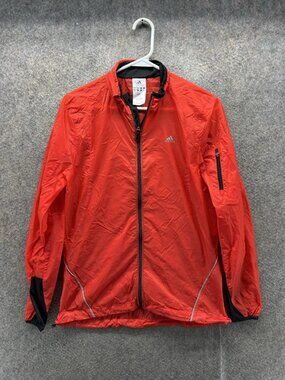 Adidas Jacket Womens Small Red Windbreaker Full Zip Running Reflective Sport